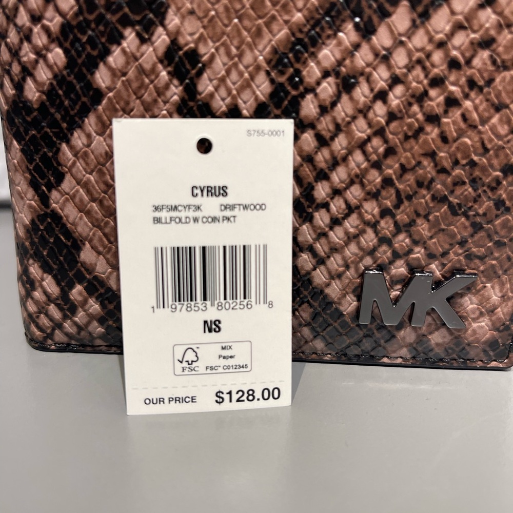 MICHAEL KORS Cyrus Snake Embossed Billfold Wallet With Coin Pouch
Driftwood
NWT - Picture 13 of 16